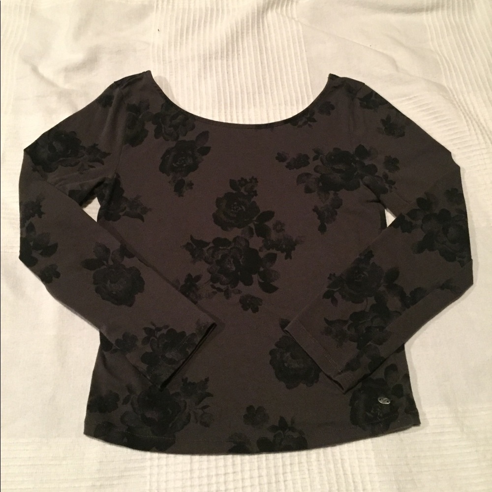 Dark floral off-shoulder crop top with low back